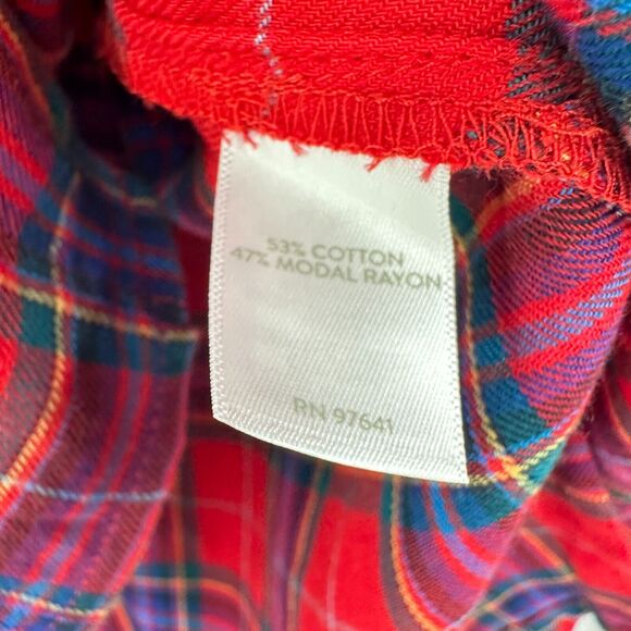 J. Jill Top Womens Petite XS Red Plaid Flannel Button Front Long Sleeve - Picture 8 of 10